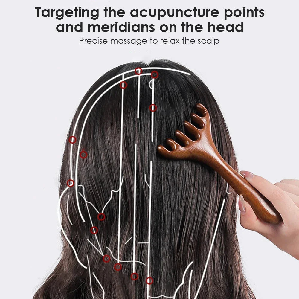 Natural five-claw scalp massage device, gua sha tool, back scratching, spa, handheld meridian massage comb, hair care