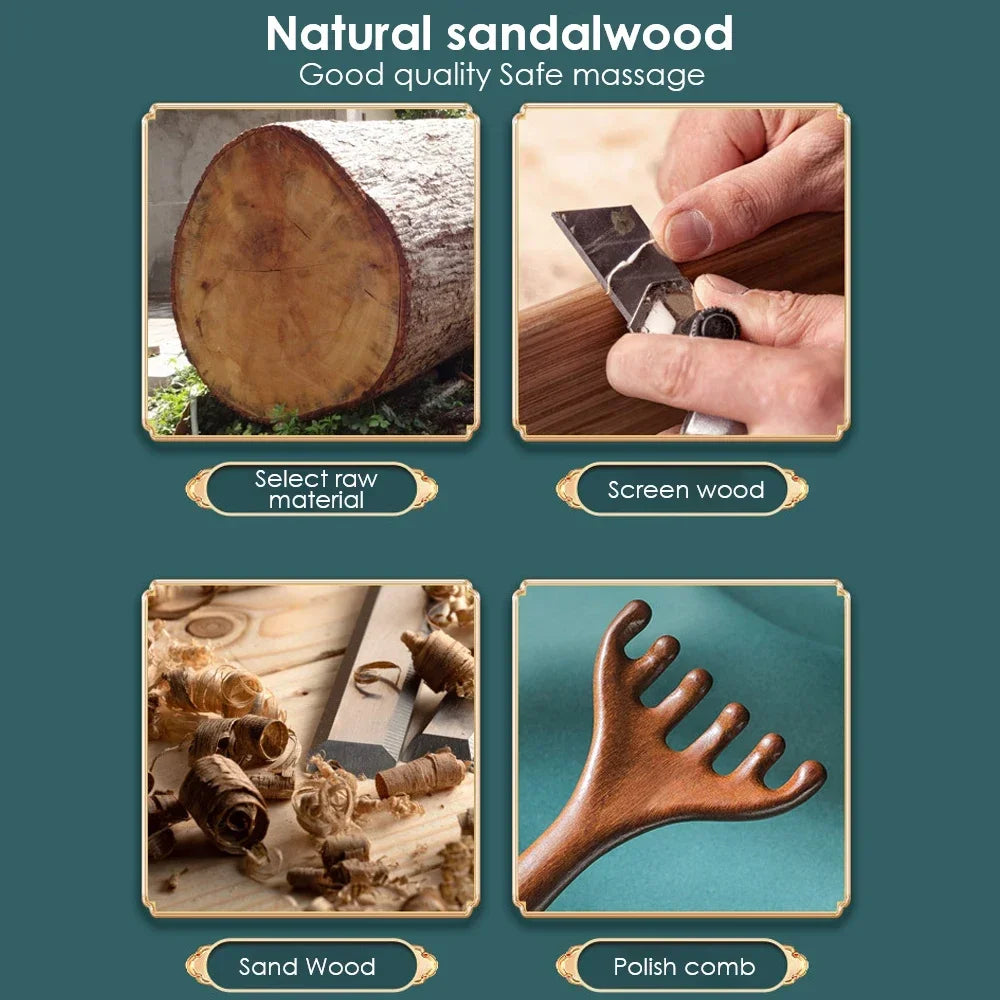 Natural five-claw scalp massage device, gua sha tool, back scratching, spa, handheld meridian massage comb, hair care
