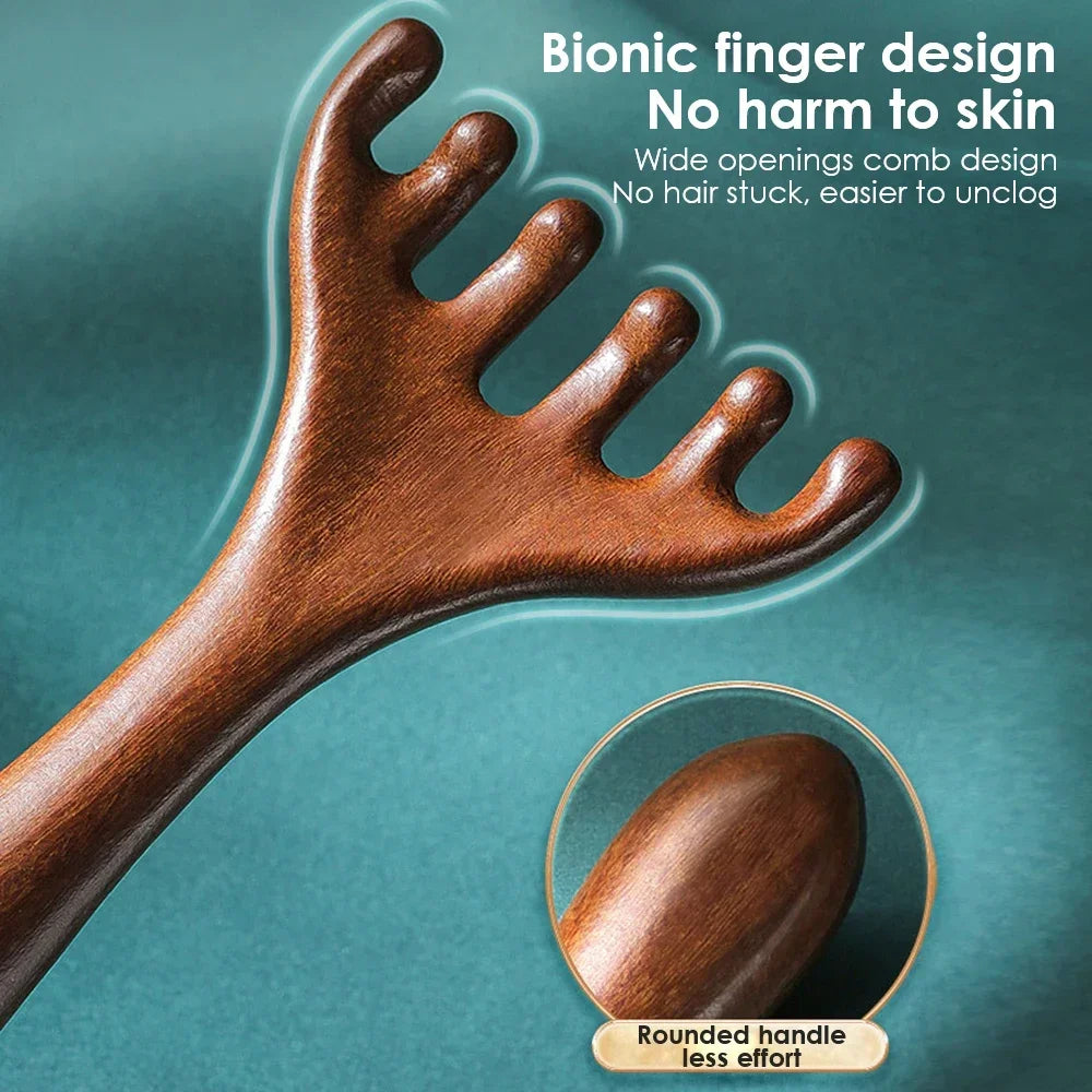 Natural five-claw scalp massage device, gua sha tool, back scratching, spa, handheld meridian massage comb, hair care