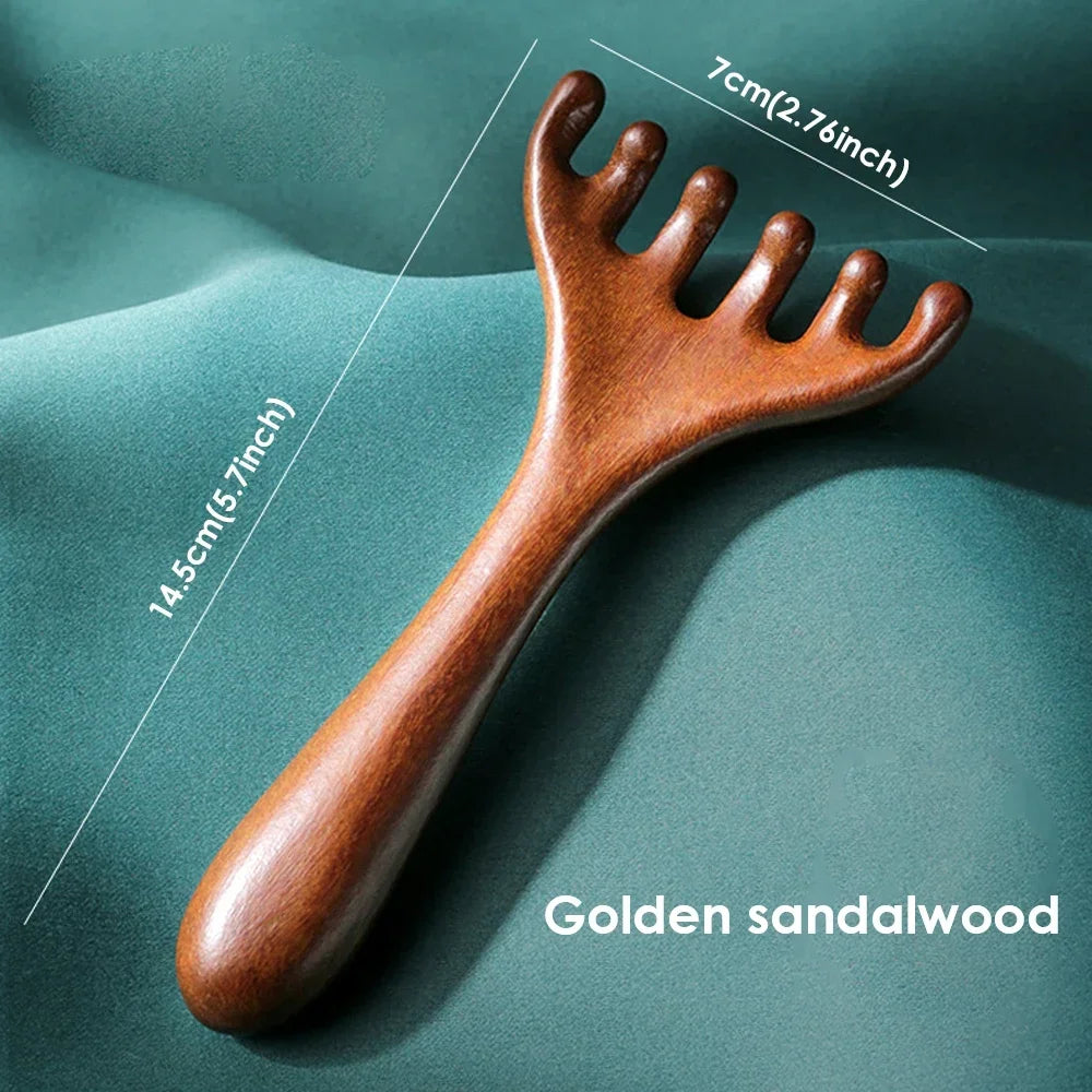 Natural five-claw scalp massage device, gua sha tool, back scratching, spa, handheld meridian massage comb, hair care